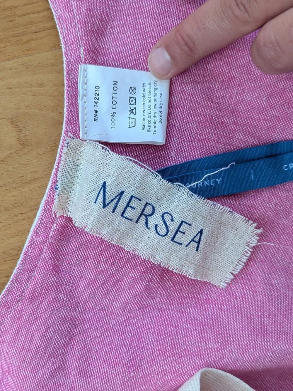 Blue and White Striped Tote Bag with Pink Handles